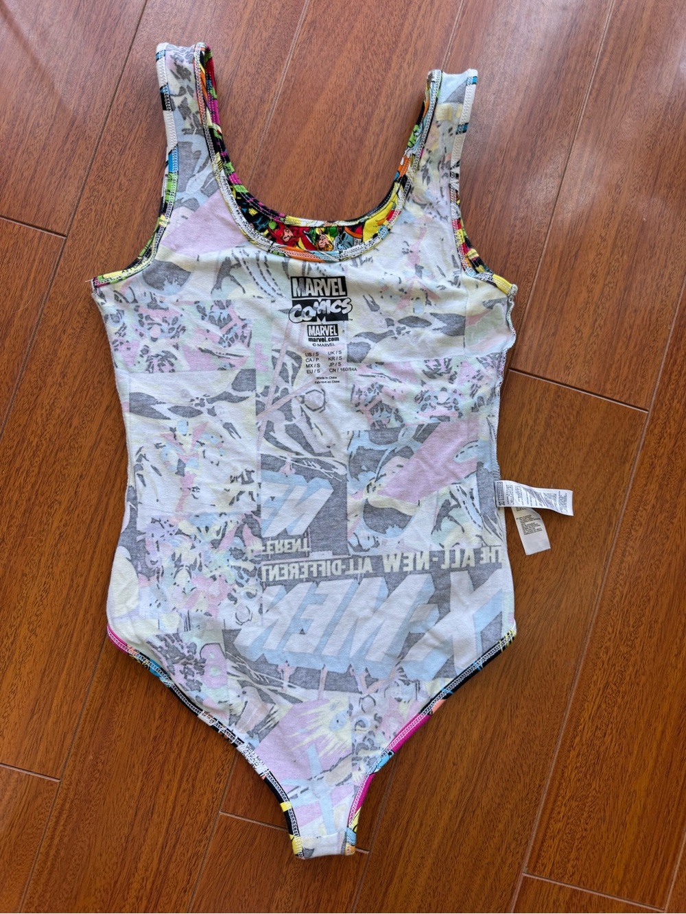 Marvel Multicolor Comic Superhero Graphic-Trim bodysuit Size Small - Picture 4 of 9